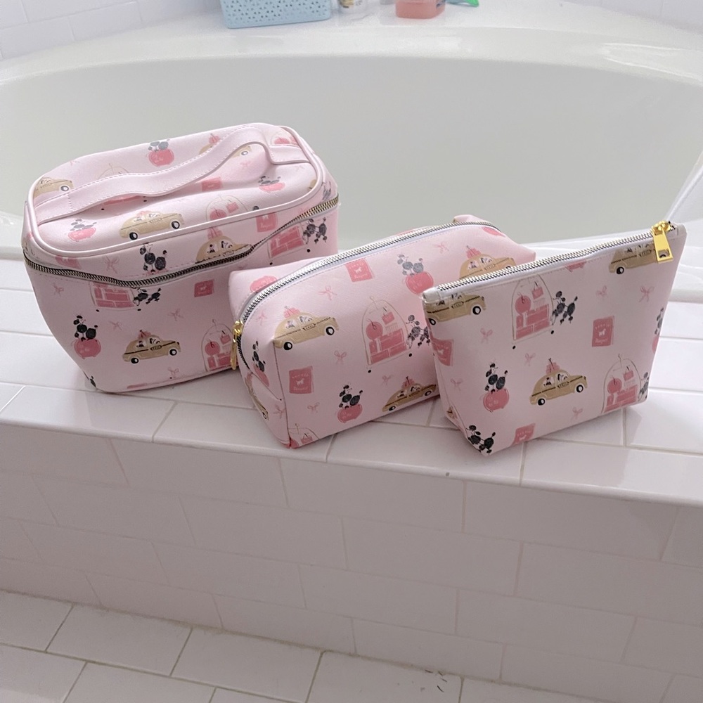Travel or cosmetic bag set - pink Paris themed